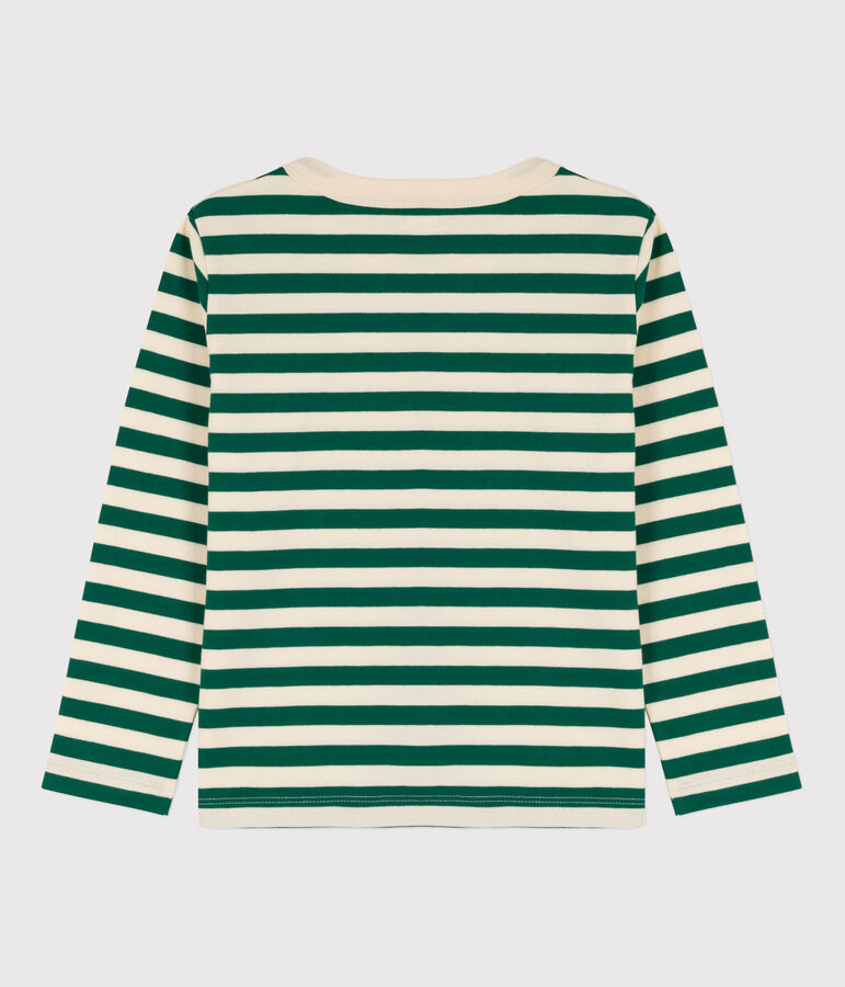 Tee-shirt manches longues en coton enfant gar&ccedil;on vert/&eacute;cru
