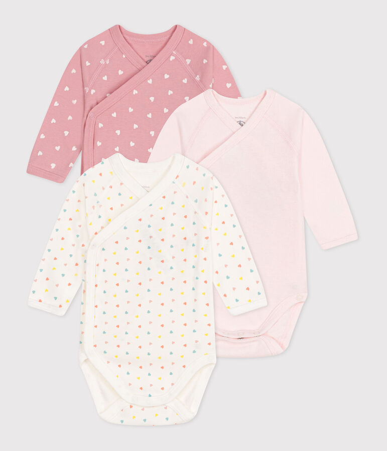 Lot de 3 bodies crois&eacute;s manches longues en coton imprim&eacute; b&eacute;b&eacute; multicouleur