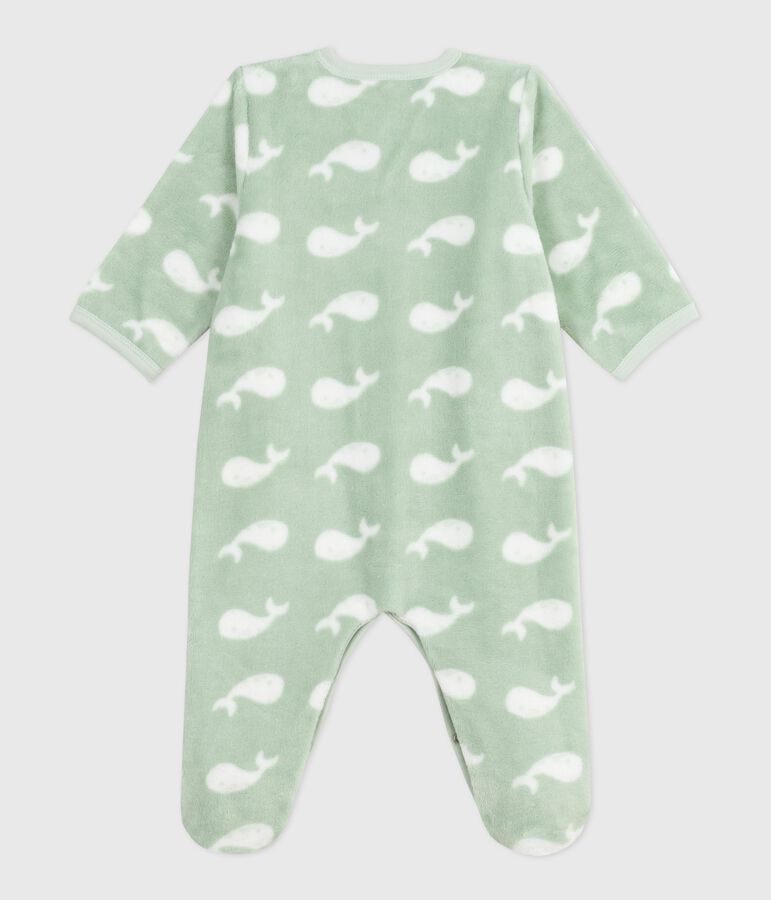 Overpyama in fleece voor de winter met walvismotief voor baby's groen/wit