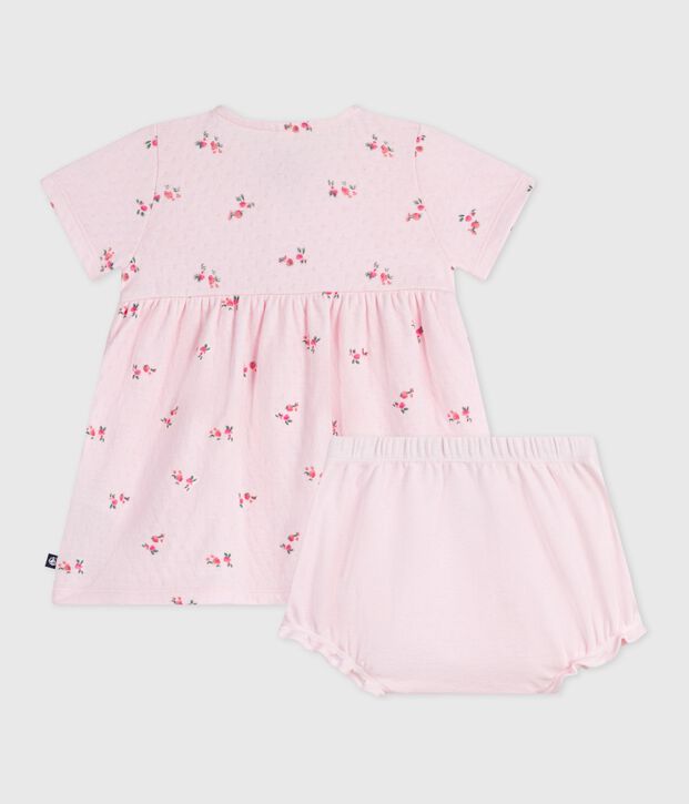 Katoenen babyjurkje met bloemenprint en pofbroekje roze/multicouleur