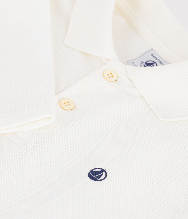 Polo enfant en coton &agrave; manche longues uni blanc