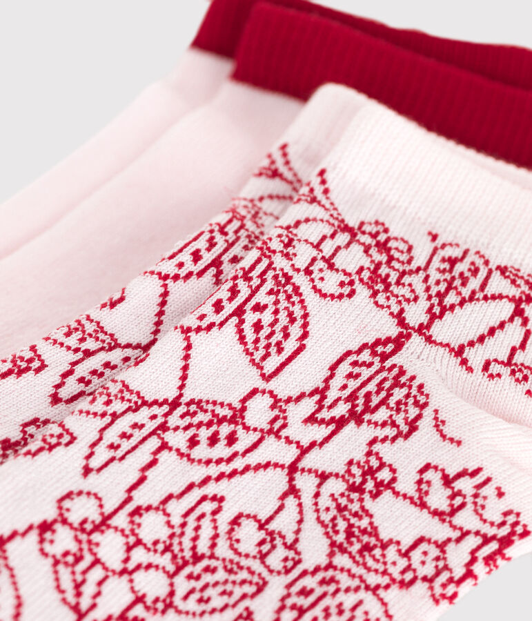 2 paires de chaussettes enfant fille en coton imprim&eacute; &agrave; fleurs multicouleur