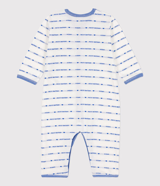 Dors-bien sans pieds jacquard en coton blanc MARSHMALLOW/bleu PERSE