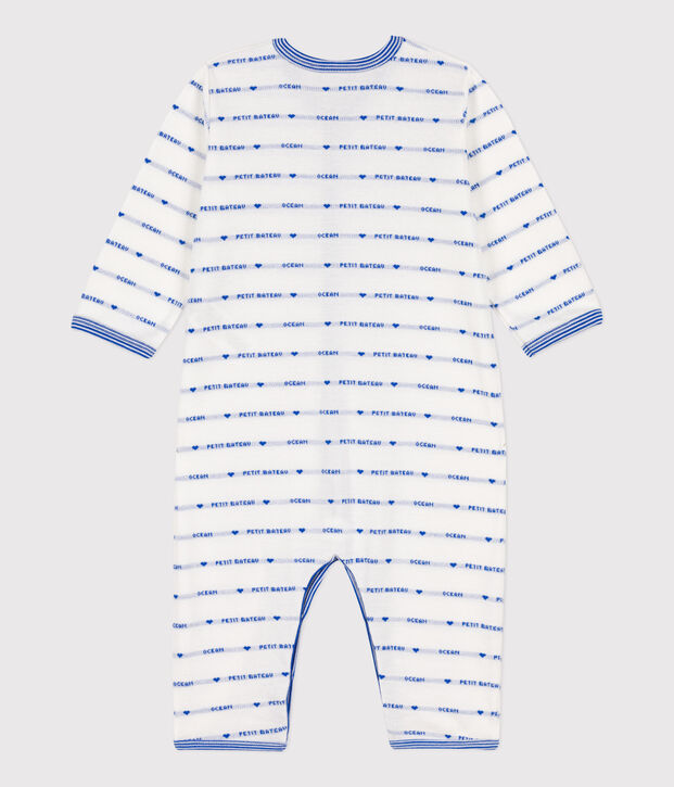 Dors-bien sans pieds jacquard en coton blanc/bleu