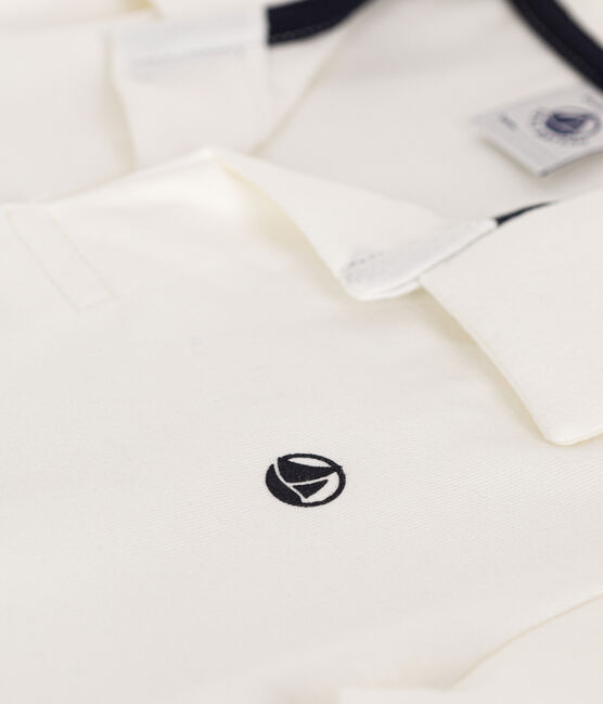 Polo manches courtes en coton enfant garçon blanc MARSHMALLOW