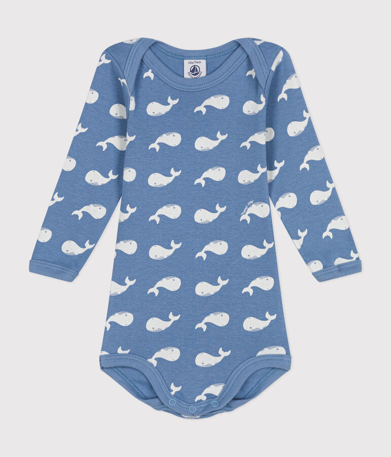 Body manches longues en coton b&eacute;b&eacute; bleu BEACH/ MARSHMALLOW
