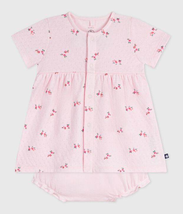 Katoenen babyjurkje met bloemenprint en pofbroekje roze/multicouleur