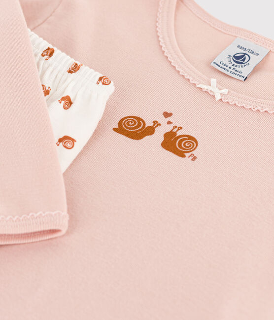 Katoenen meisjespyjama roze SALINE/wit MULTICO