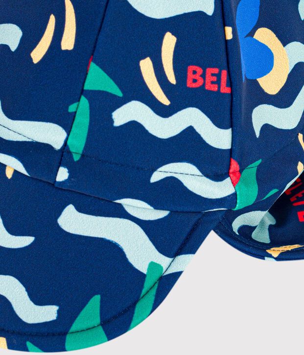 Babypet met uv-bescherming en golfprint blauw/multicouleur
