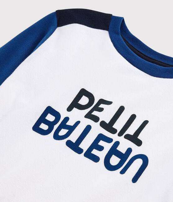 T-shirt in jersey oor jongens kinderen wit MARSHMALLOW/blauw MAJOR