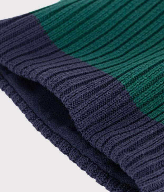 Gebreide tweekleurige colsjaal met fleecevoering voor kinderen groen/blauw