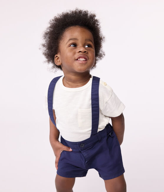 Korte salopette in keperstof voor baby's blauw MEDIEVAL