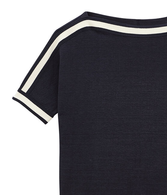 dames tee-shirtmet korte mouwen in linnen blauw SMOKING