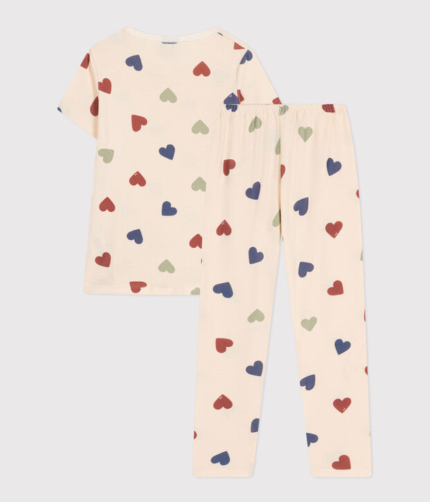 Pyjama en coton imprim&eacute; motif c&oelig;ur enfant &eacute;cru/multicouleur