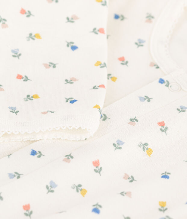 Bodyjama fleurs en coton blanc/multicouleur