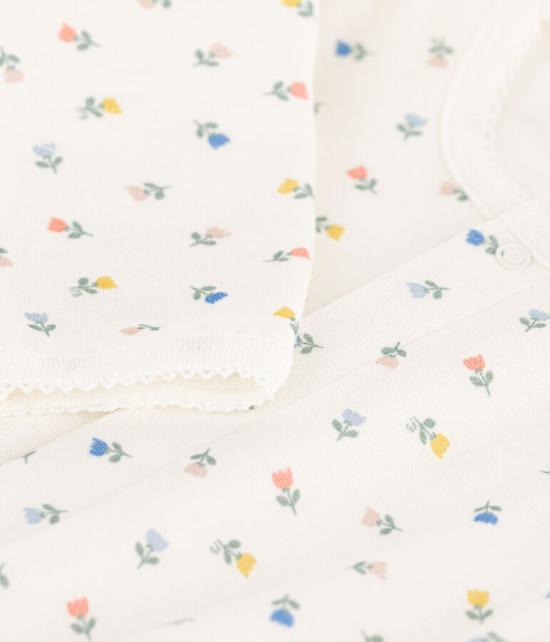 Katoenen bodyjama met bloemenprint wit/multicouleur