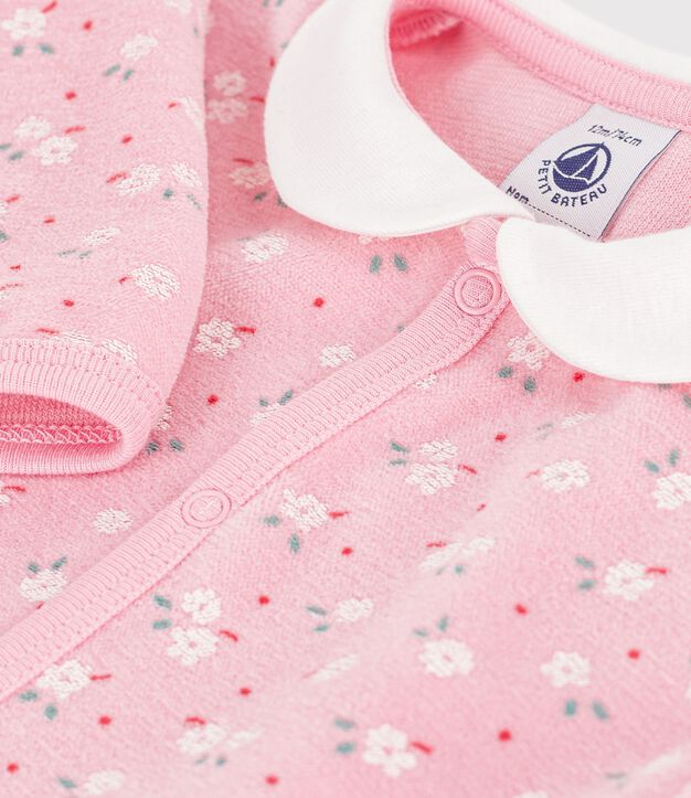 Babypyjama van fluweel met kraagje en bloemenprint roze/multicouleur