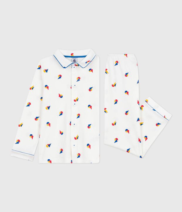 Katoenen geknoopte pyjama met print voor kinderen wit/blauw/multicouleur