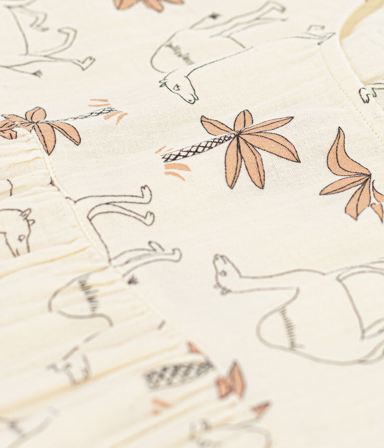 Meisjesjurk met korte mouwen in zacht katoen ecru/multicouleur