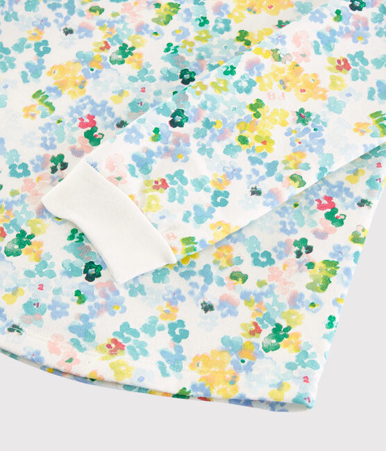 Pyjama à fleurs aquarellées petite fille en molleton blanc MARSHMALLOW/blanc MULTICO
