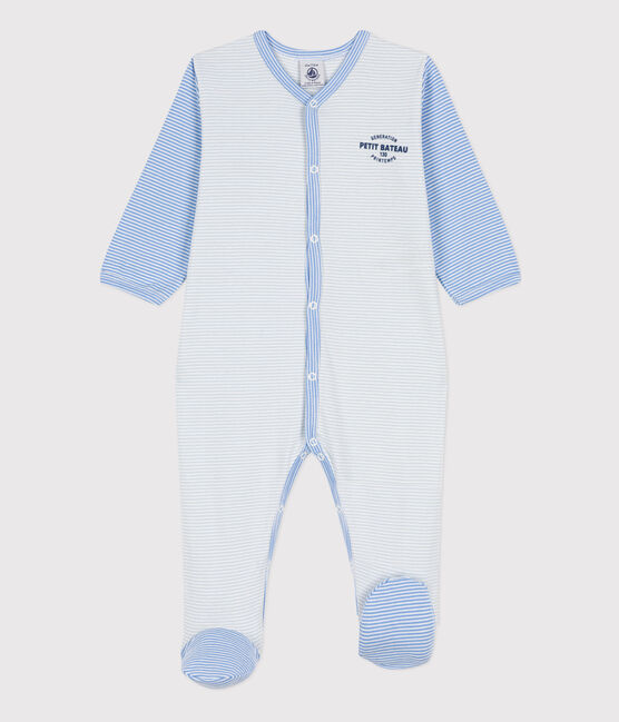 Dors-bien milleraies en coton bleu PERSE/blanc MARSHMALLOW