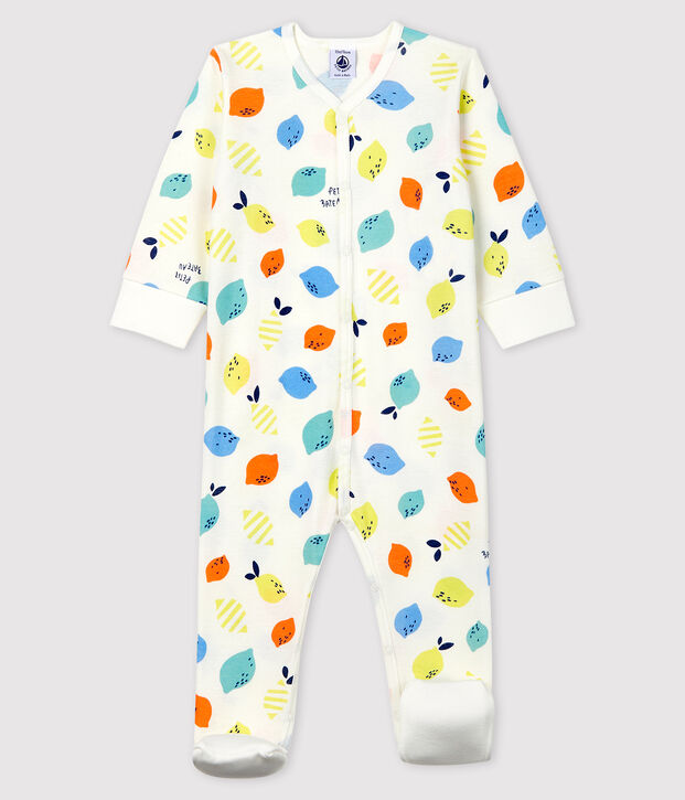 Dors-bien &agrave; pieds amovibles b&eacute;b&eacute; en coton biologique blanc/multicouleur