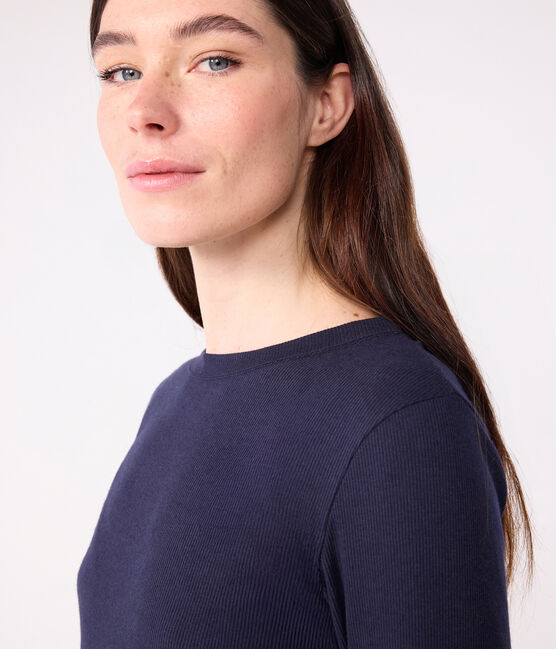 T-shirt met lange mouwen van katoen en wol voor dames - L'Iconique blauw SMOKING