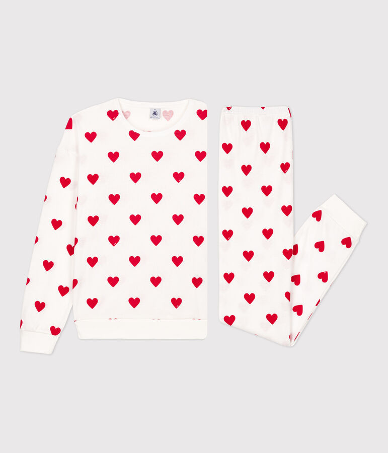 Pyjama c&oelig;ur en coton femme blanc/rouge