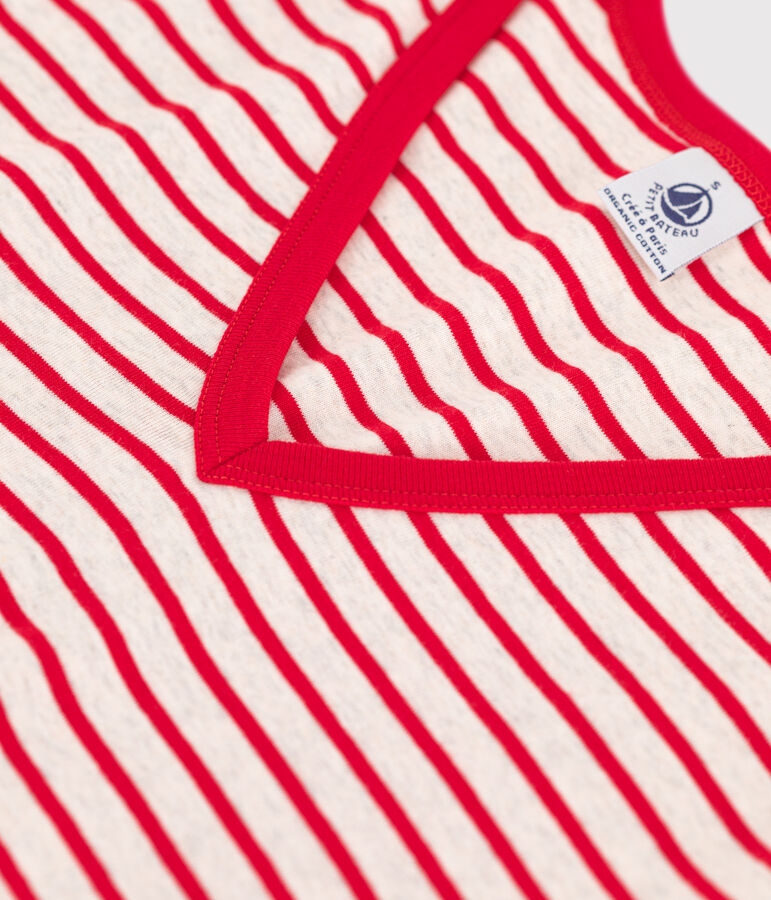 Tee-shirt L'ICONIQUE col V en coton Femme beige/rouge