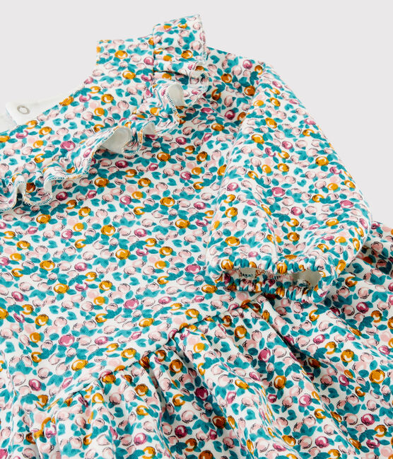Jurk met lange mouwen babymeisje wit MARSHMALLOW/wit MULTICO