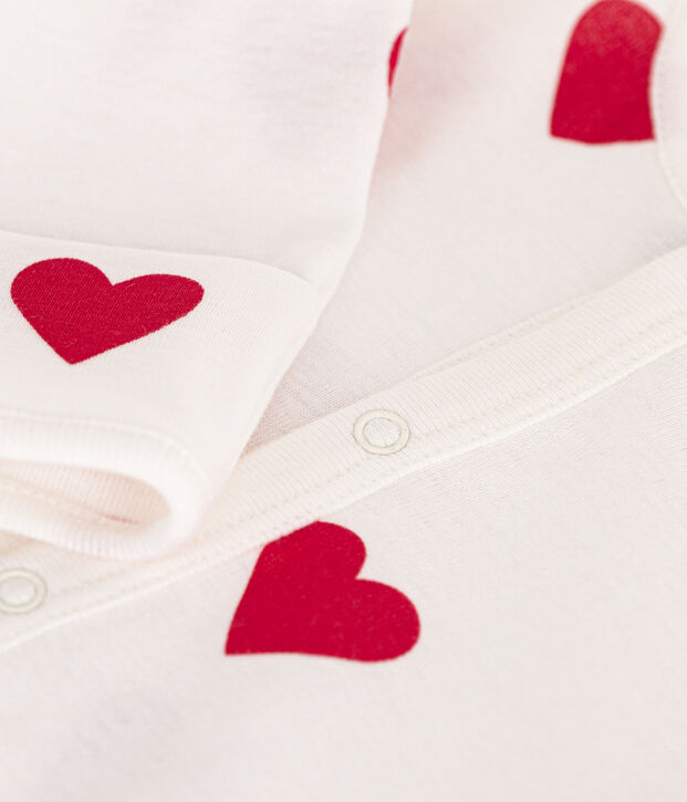 Katoenen pakje/trappelzak met hartje voor baby's wit/rood