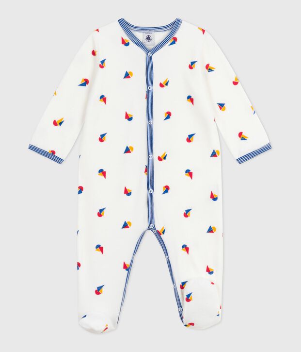 Fluwelen babypyjama met print wit/multicouleur
