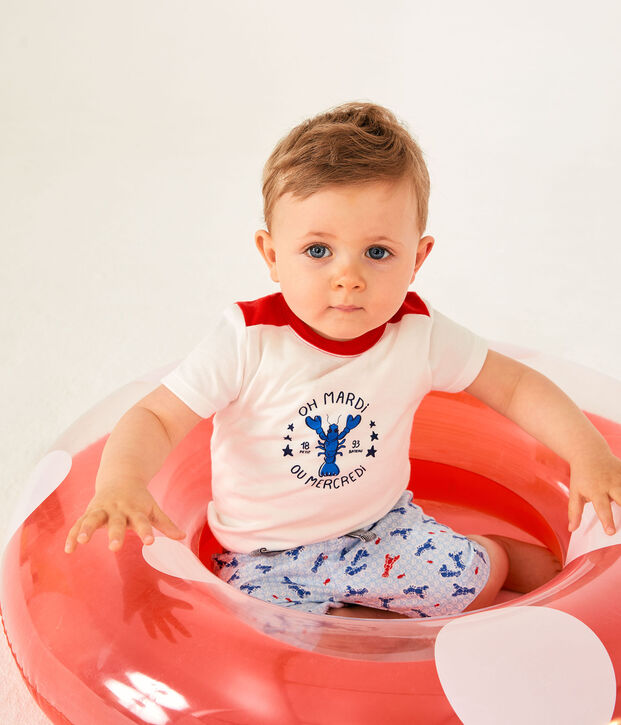 T-shirt met korte mouwen babyjongen wit/rood