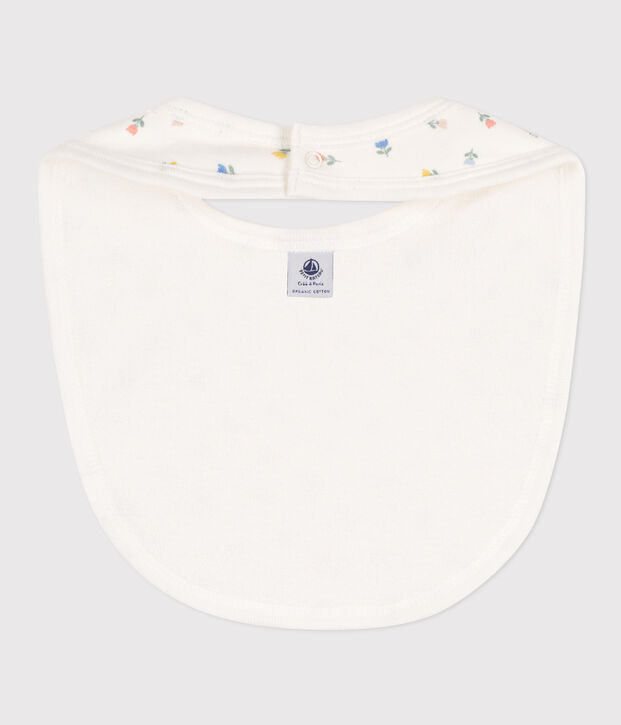 Bavoir imprim&eacute; en coton blanc/bleu