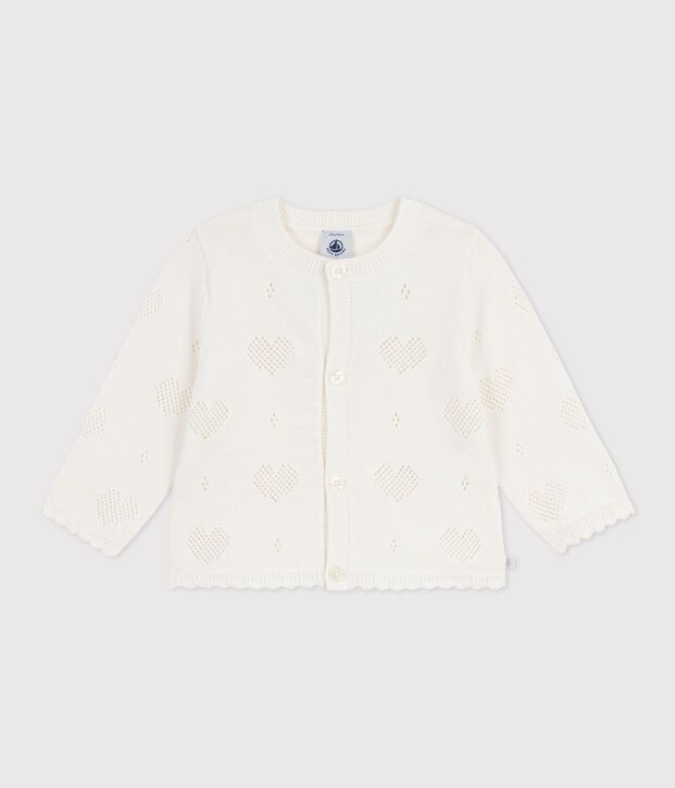 Cardigan b&eacute;b&eacute; en coton &agrave; motifs c&oelig;urs blanc