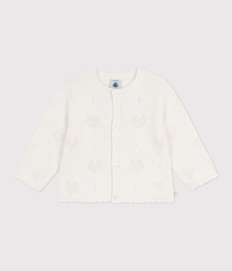 Cardigan b&eacute;b&eacute; en coton &agrave; motifs c&oelig;urs blanc