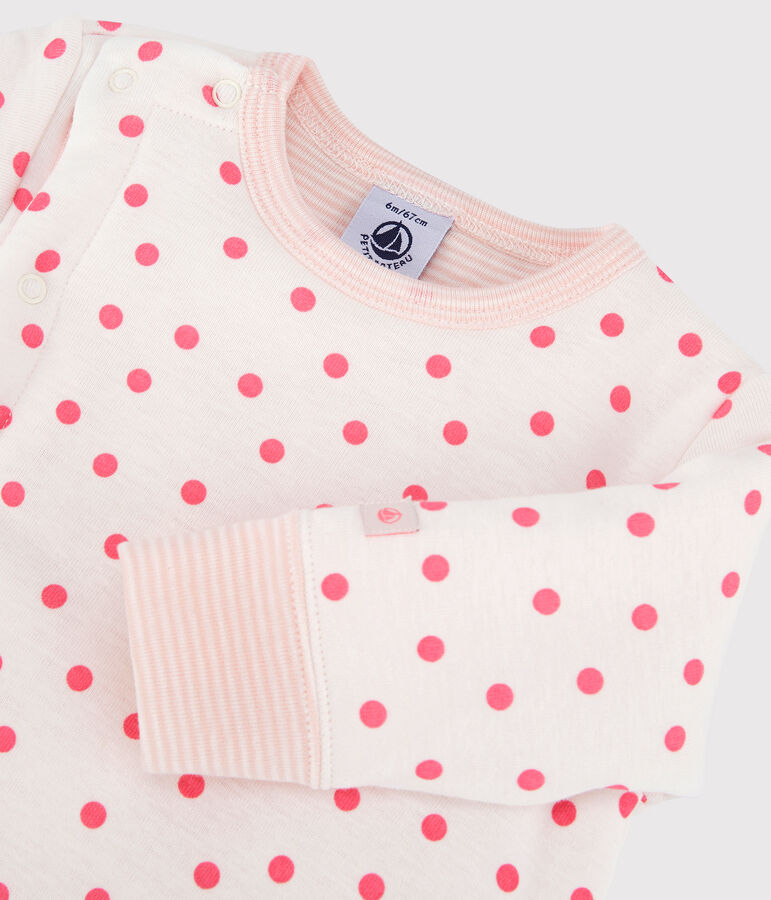 Combinaison ouatin&eacute;e sans pieds b&eacute;b&eacute; en coton blanc/rose