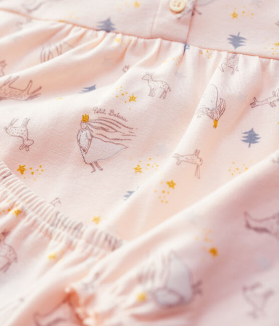 Pyjama petite fille imprimé princesse en coton rose FLEUR/blanc MULTICO