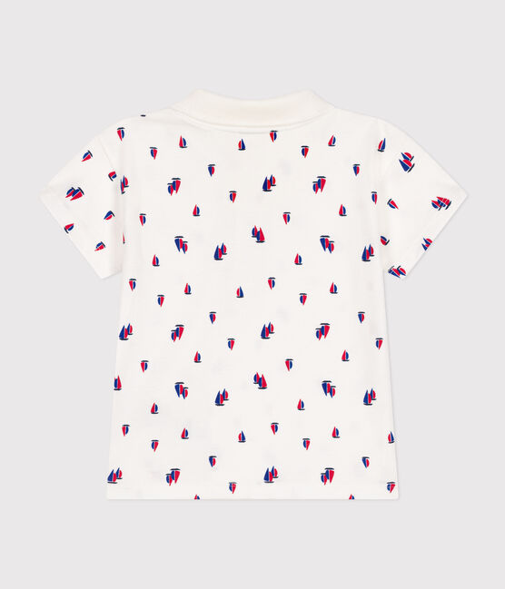 Babypolo met korte mouw van dunne jersey wit MARSHMALLOW/wit MULTICO