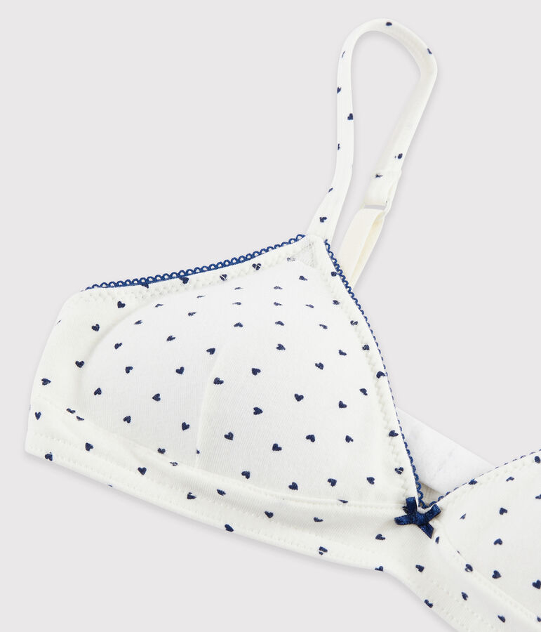 Soutien-gorge padd&eacute; mini c&oelig;urs fille blanc/bleu