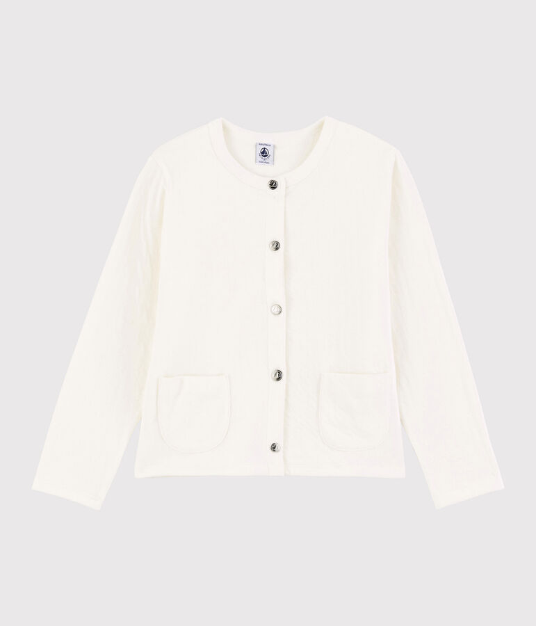 Cardigan van gewatteerde tubic meisjes kinderen wit MARSHMALLOW