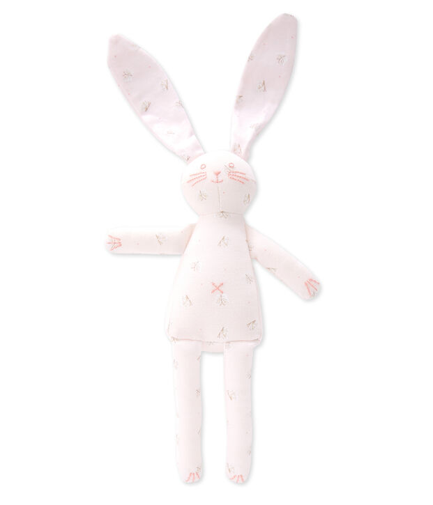Doudou lapin rose/blanc/multicouleur