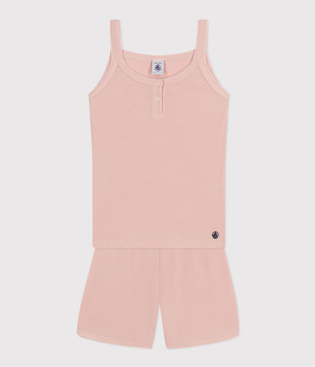 Effen pyjamashort en tanktop van katoen en Lyocell voor kinderen roze
