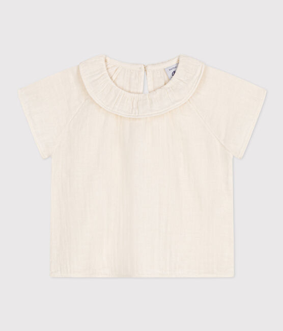 Blouse manches courtes en gaze de coton bébé blanc MARSHMALLOW
