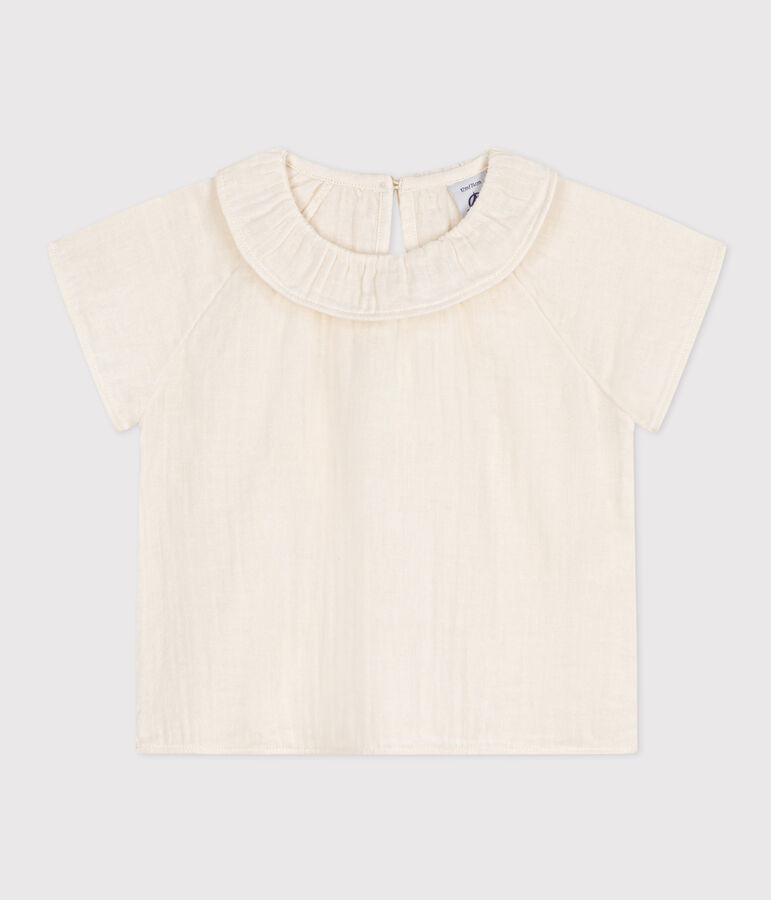 Blouse manches courtes en gaze de coton b&eacute;b&eacute; blanc