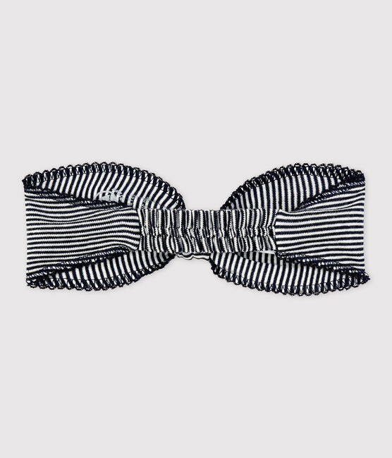 Bandeau bébé marinière en coton biologique. bleu SMOKING/blanc MARSHMALLOW