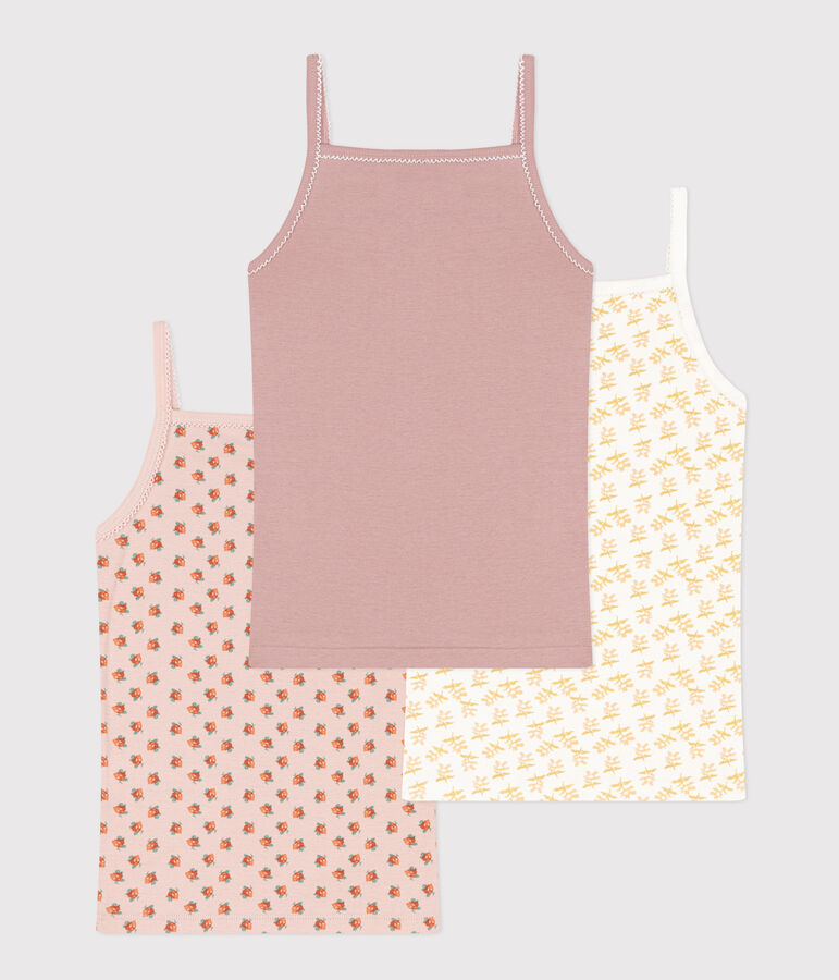 Lot de 3 chemises &agrave; bretelles fleur en coton petite fille multicouleur