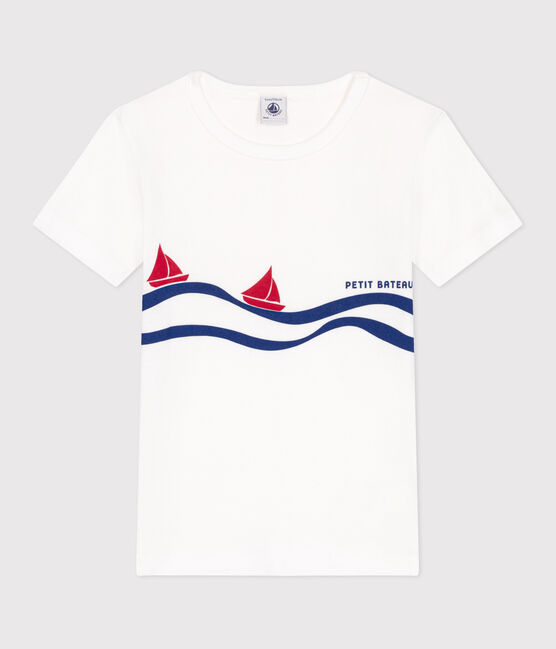 Katoenen T-shirt met korte mouwen voor kinderen wit ECUME/wit MULTICO