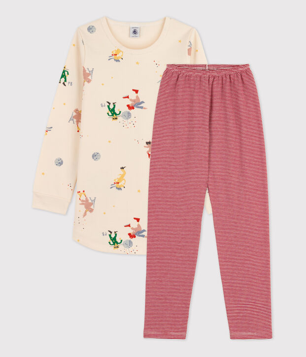 Glow in the dark nachthemd voor meisjes in fleece en katoen ecru/multicouleur