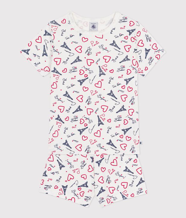 Pyjama short enfant en coton imprim&eacute; Paris blanc/multicouleur